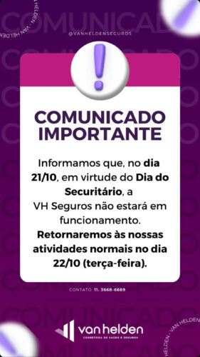 Comunicado Importante: Dia do  Securitário – VH  Seguros