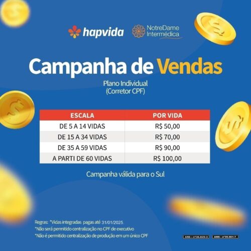 Campanha de Vendas Hapvida para Corretores: Ganhe até R$ 100,00 por vida!