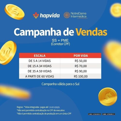 HAPVIDA: Campanha de Vendas para Corretores – Ganhe até R$100,00 por vida!