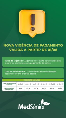 Nova Vigência de Pagamento da MedSênior