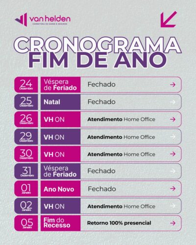 Cronograma de Fim de Ano da Van Helden Corretora