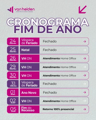 Cronograma de Fim de Ano da Van Helden Corretora